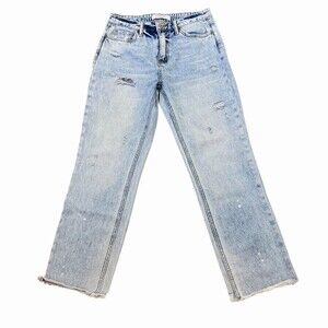 Lovervet Vervet Light Wash Distressed Straight Leg Jeans Size 26 High Rise Raw